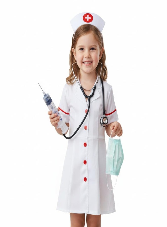 QuickBazaar Kids Nurse Dress Costume With Injection, Mask, Stethoscope, Headgear | Fancy Dress Costume For Kids (6-7 Years) - Image 1
