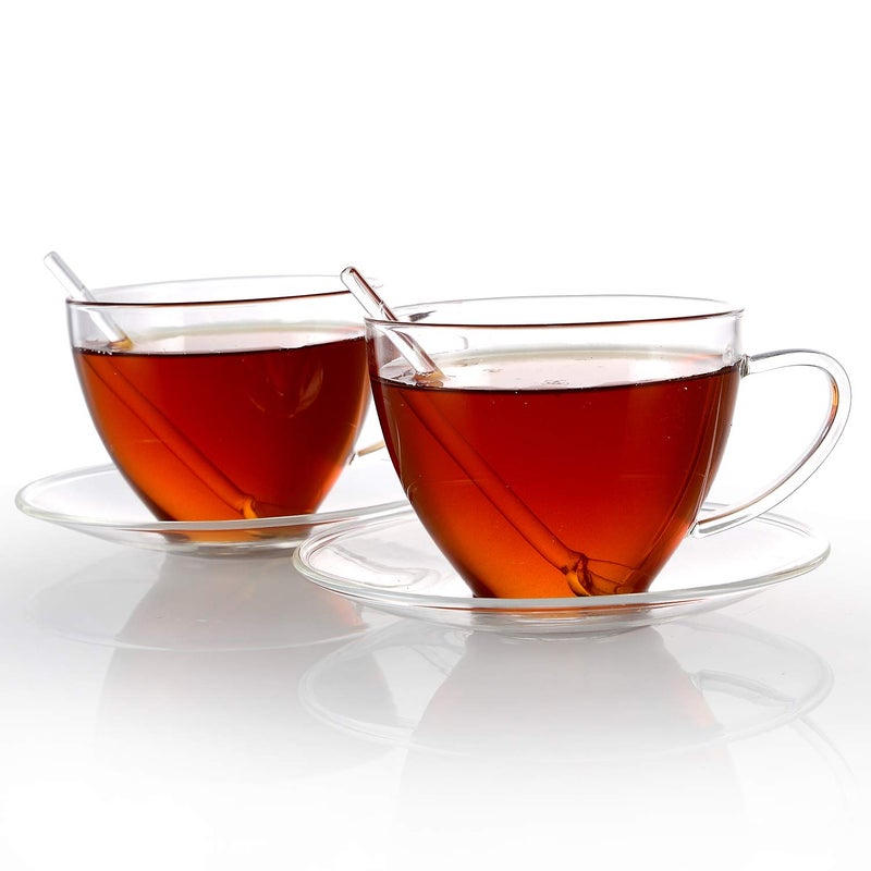 Teabloom Royal Teacup and Saucer Set 2-Pack â€“ 12 OZ/ 350 ML Capacity â€“ Glass Mug Set â€“ Premium Borosilicate Glass â€“ Durable and Heat Resistant - Image 4
