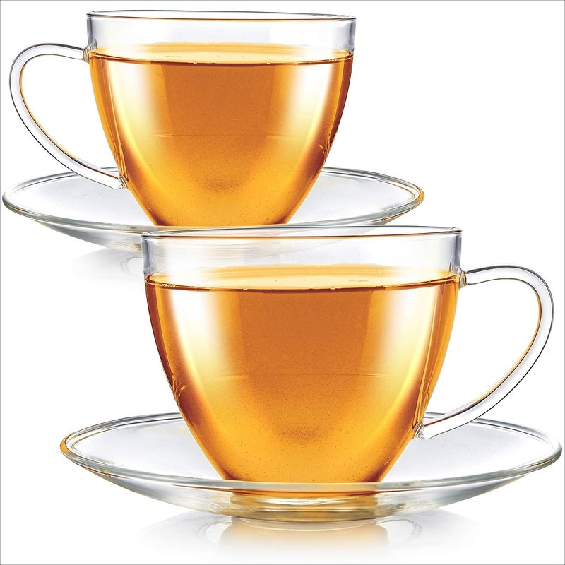 Teabloom Royal Teacup and Saucer Set 2-Pack â€“ 12 OZ/ 350 ML Capacity â€“ Glass Mug Set â€“ Premium Borosilicate Glass â€“ Durable and Heat Resistant - Image 3