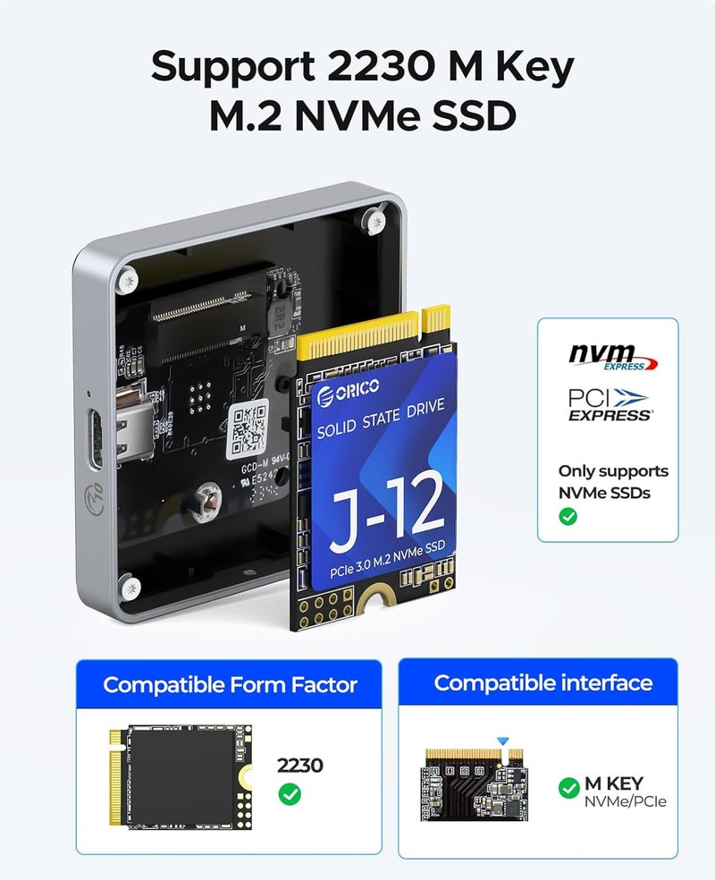 Orico حاوية SSD M.2 NVMe 2230 مغناطيسية متوافقة مع Magsafe لجهاز iPhone 15 Pro Max ProRes، 10Gbps USB C 3.2 Gen2 Type-C إلى قارئ NVMe مع غلاف واقي، حبل - AP30 أسود - Image 5