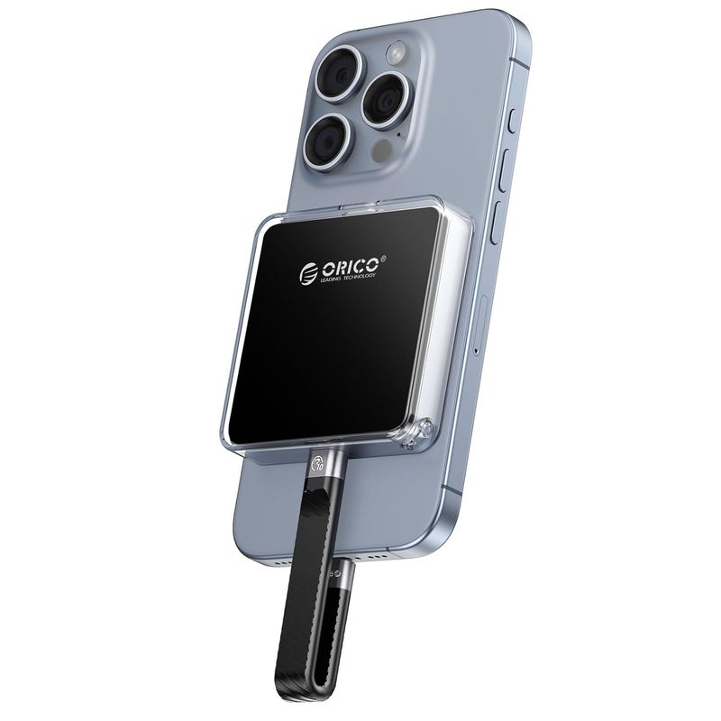 Orico حاوية SSD M.2 NVMe 2230 مغناطيسية متوافقة مع Magsafe لجهاز iPhone 15 Pro Max ProRes، 10Gbps USB C 3.2 Gen2 Type-C إلى قارئ NVMe مع غلاف واقي، حبل - AP30 أسود - Image 1