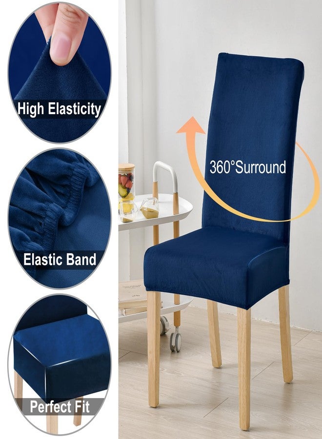 smiry أغطية كراسي سميري المخملية المطاطية لغرفة الطعام، طقم من 4 قطع، ناعمة الملمس، قابلة للإزالة والغسل، مناسبة لكراسي بارسونز للمطبخ، لون أزرق فيدرالي - Image 4