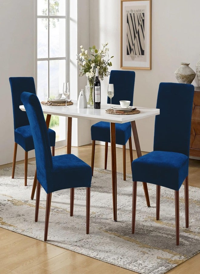 smiry أغطية كراسي سميري المخملية المطاطية لغرفة الطعام، طقم من 4 قطع، ناعمة الملمس، قابلة للإزالة والغسل، مناسبة لكراسي بارسونز للمطبخ، لون أزرق فيدرالي - Image 2
