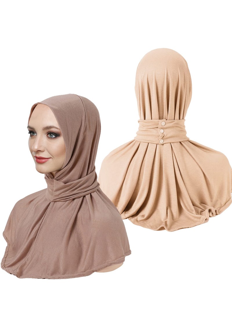 SYOSI - قطعتان من الأوشحة الإسلامية للحجاب للنساء، حجاب جاهز للاستخدام للنساء بلون سادة من مودال إسلامي تحت القبعة (لونين) - Image 1