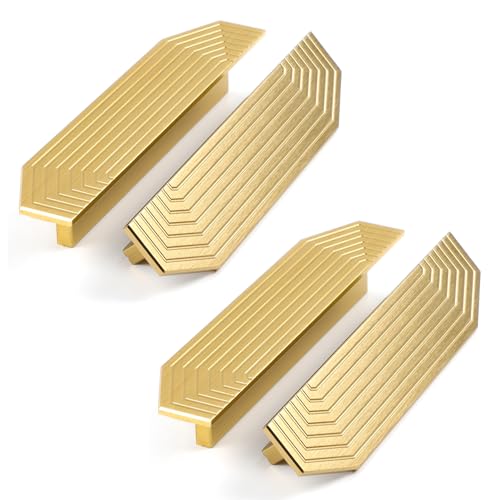 BaiNong Gold Cabinet pulls Brass Brushed Drawer Modern Handles Drawer Handles for Dresser 4Pack57inch Polygon - Image 1
