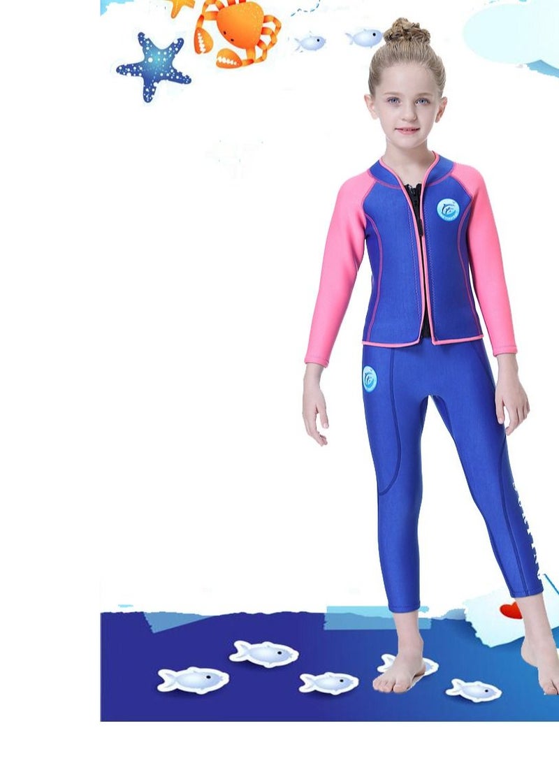 Loquat Children's Wetsuit 2.5MM Separate Body Warm Swimsuit For Boys And Girls Long Sleeve Winter Diving And Surfing Jellyfish Pink  - Image 1