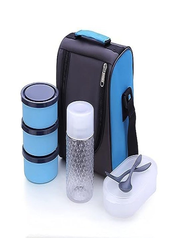Anasis Tiffin Box-Lunch Box | 3 Stainless Steel Containers | Plastic lid Box | Spoon & Fork | Insulated Fabric Bag | Leak Proof | Microwave Safe | Full Meal - Image 1