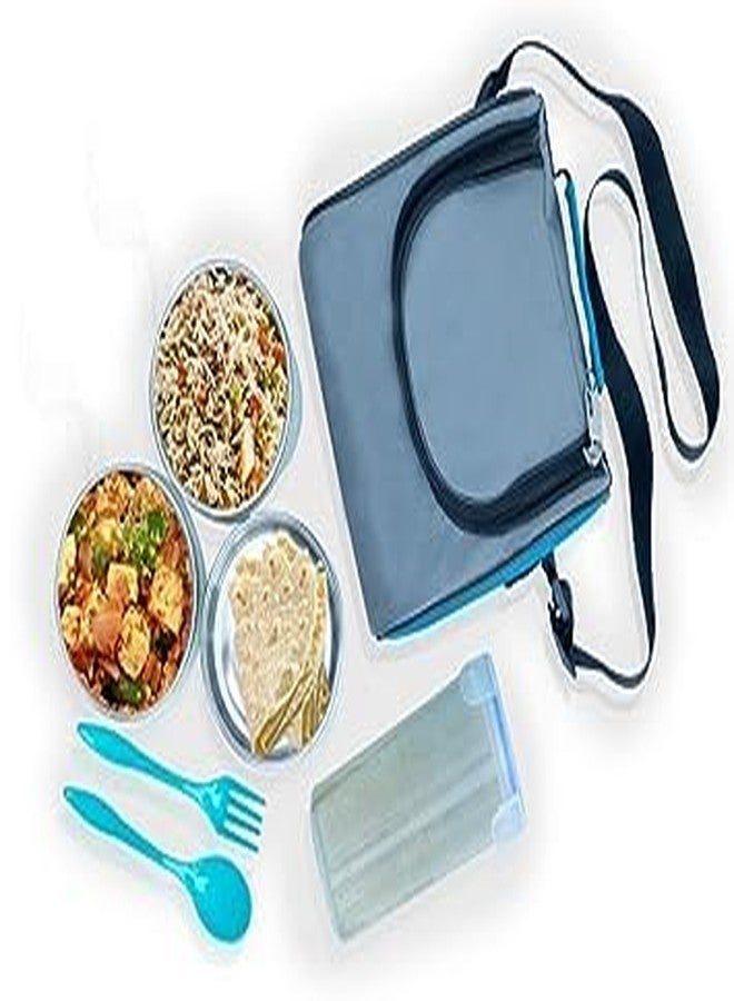 Anasis Tiffin Box-Lunch Box | 3 Stainless Steel Containers | Plastic lid Box | Spoon & Fork | Insulated Fabric Bag | Leak Proof | Microwave Safe | Full Meal - Image 4