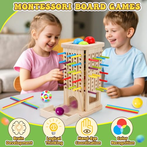 Britik Montessori Wooden Board Games for Kids 38 Years 40 Colorful Wooden Sticks 12Sided Dice Game Math Educational Toys Fine Motor Skills Toys for 5 Year Old Family Games for Kids and Adults - Image 5
