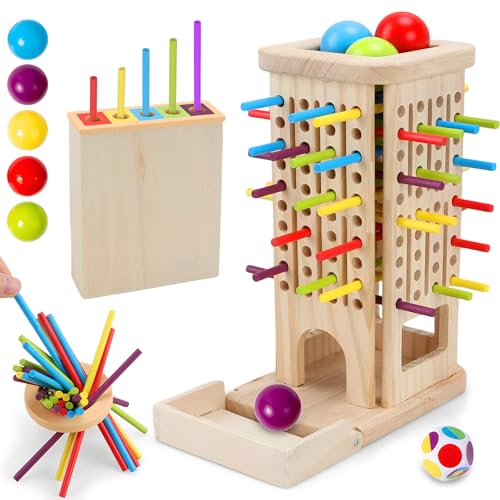 Britik Montessori Wooden Board Games for Kids 38 Years 40 Colorful Wooden Sticks 12Sided Dice Game Math Educational Toys Fine Motor Skills Toys for 5 Year Old Family Games for Kids and Adults - Image 1