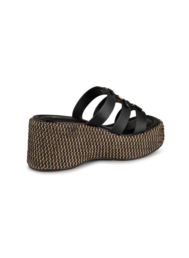 Vincci Black Women Multi Strap Wedge Sandals for Women | Best Price UAE