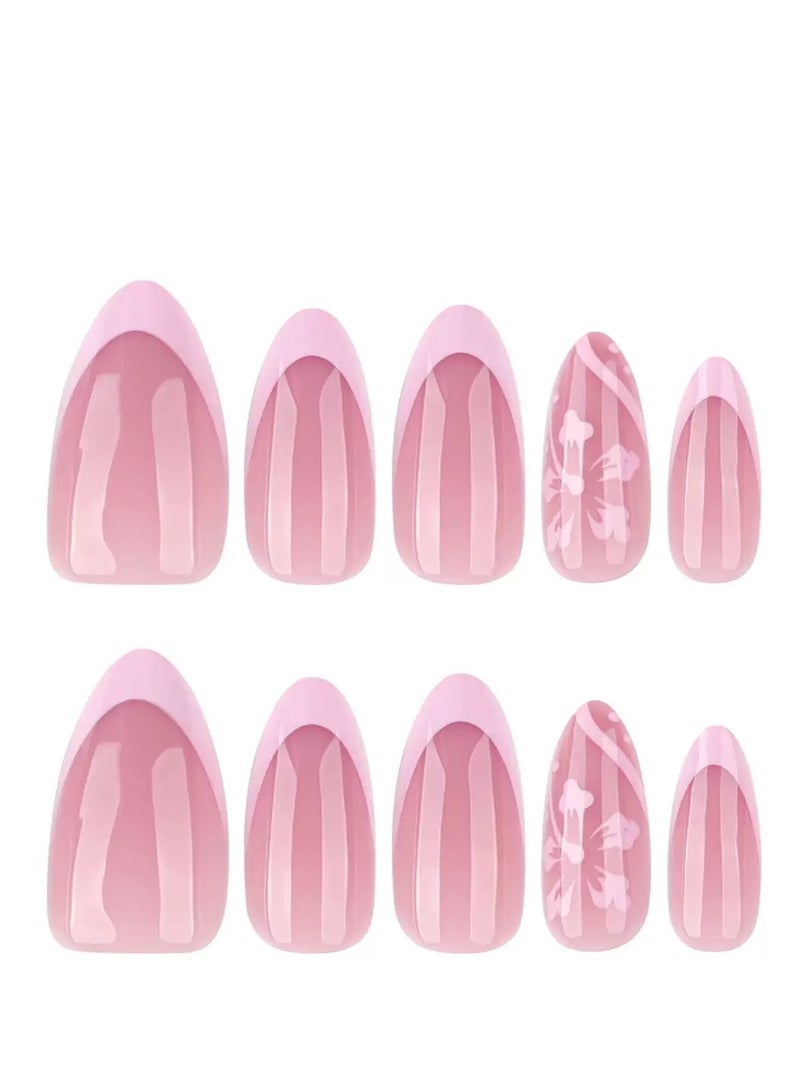 جوسكوين أظافر اصطناعية، 24 قطعة، مجموعة صيفية جديدة: أظافر اصطناعية قصيرة بشكل لوز مع تصميم نقشة زهور، ملصقات ورؤوس فنية للأظافر عصرية للنساء، تصميم بسيط وأنيق، أظافر أكريليك مع طقم غراء. - Image 5