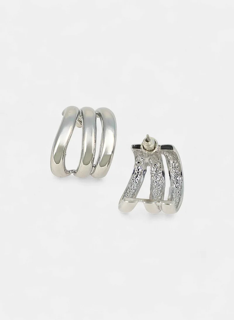 Sohi  Women The Triad-Line Hoop Earrings | Chrome  Colour | One-Size | Metallic Alloy Material | Push Back Closure | Earrings For Casual & Evening Wear for Women | Best Price UAE