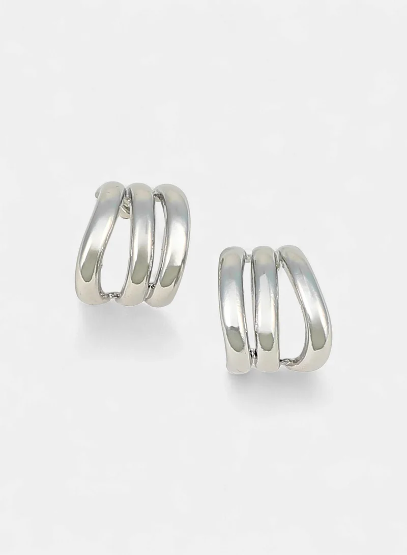 Sohi  Women The Triad-Line Hoop Earrings | Chrome  Colour | One-Size | Metallic Alloy Material | Push Back Closure | Earrings For Casual & Evening Wear for Women | Best Price UAE