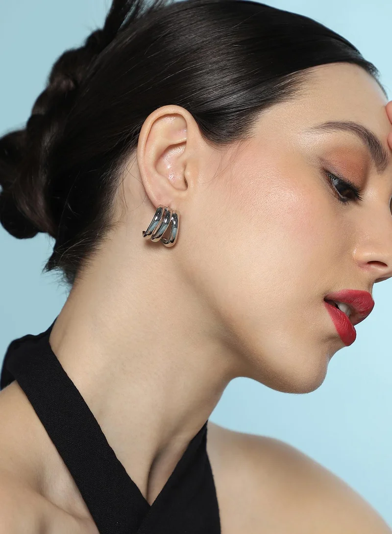 Sohi  Women The Triad-Line Hoop Earrings | Chrome  Colour | One-Size | Metallic Alloy Material | Push Back Closure | Earrings For Casual & Evening Wear for Women | Best Price UAE