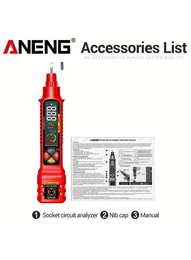 ANENG VD808 كاشف الجهد الكهربائي الأحمر، محلل دوائر التيار المتردد والتيار المستمر، مع إيقاف تلقائي - Image 1