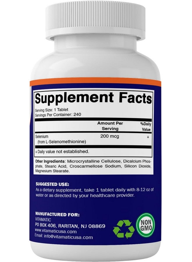 Vitamatic Yeast Free Selenium 200mcg as Selenomethionine Supplement Essential Trace Mineral with Superior Absorption 240 Tablets - Image 5