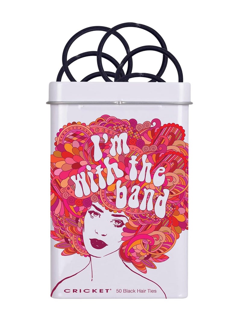 Cricket Im With the Band Hair Tin On the Go Salon Barbershops with Non Metal Hairties and Reusable Metal Tin Black 50 CT