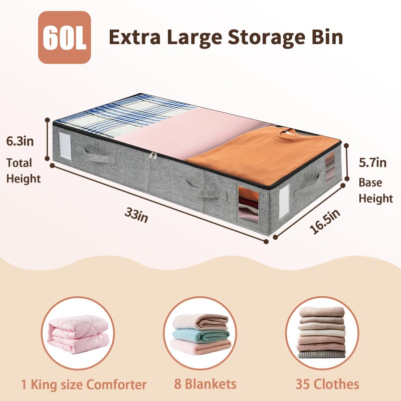 combocube 2 Pack Under Bed Storage Containers, Stackable Closet Organizers and Storage Bins with Sturdy Support, Foldable Underbed Clothes Storage Box for Blanket, Comforter, Sweater, Pillows, Shoes - Image 4