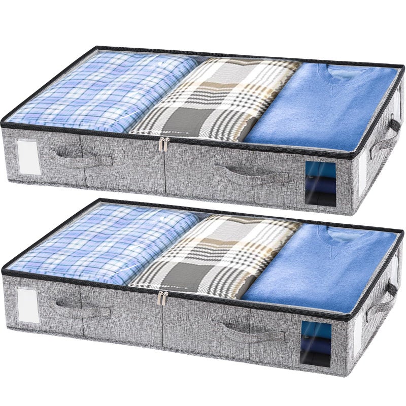 combocube 2 Pack Under Bed Storage Containers, Stackable Closet Organizers and Storage Bins with Sturdy Support, Foldable Underbed Clothes Storage Box for Blanket, Comforter, Sweater, Pillows, Shoes - Image 1