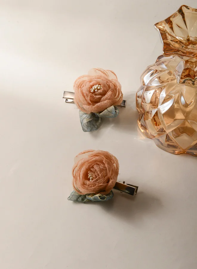 تايك تو Pack of 2 - Tan Floral Hair Clips