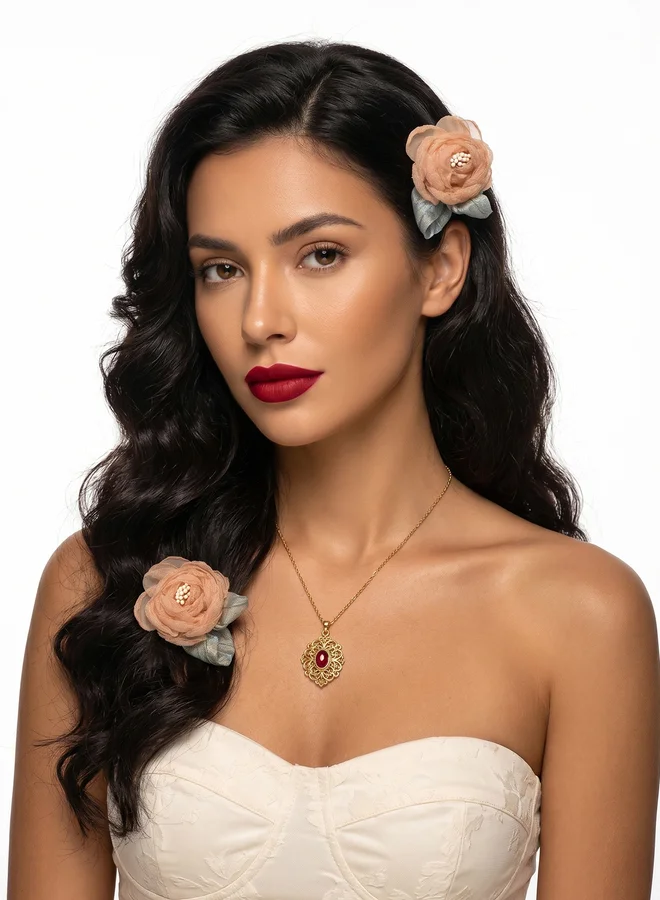 تايك تو Pack of 2 - Tan Floral Hair Clips