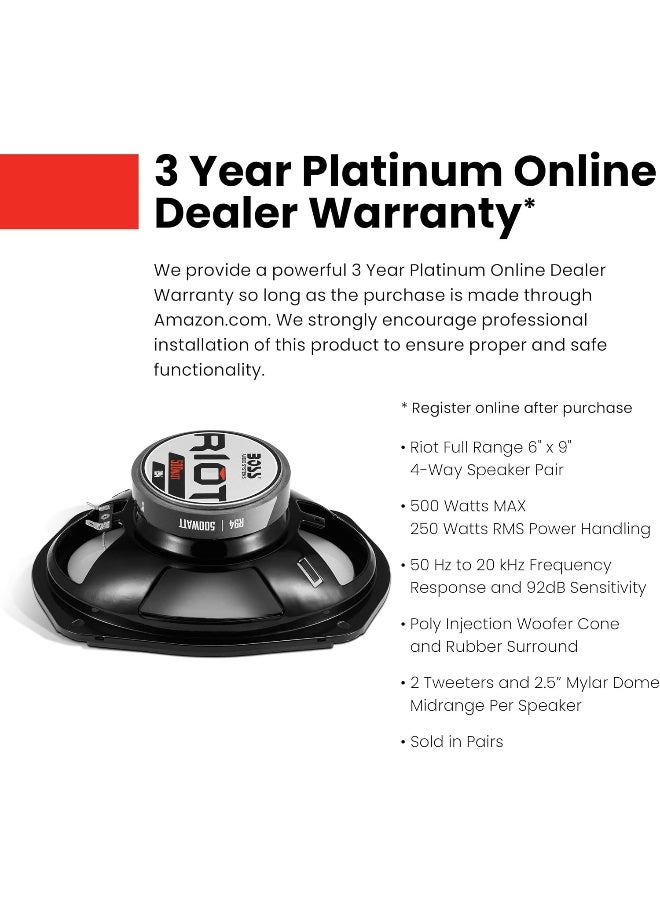 BOSS AUDIO SYSTEMS Boss Audio Systems Riot Series Car Stereo Door Speakers - 500 Watts Max, 4 Way, Full Range, Tweeters, Coaxial, Black, 6 x 9 Inch, Sold in Pairs  - Image 4