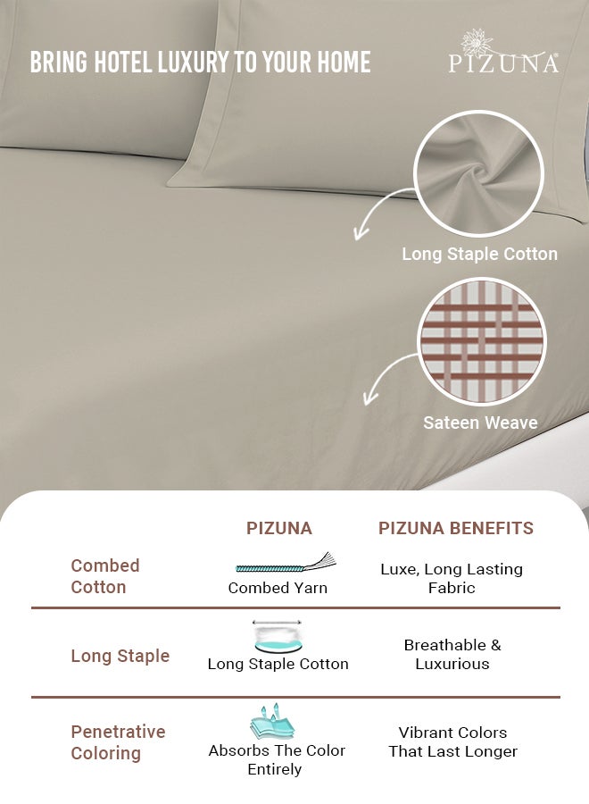 PIZUNA Pure Combed Cotton Fitted Sheet 200x200 cm Simply Taupe, 400 Thread Count Cool Luxury Soft 100% Long Staple Cotton Sateen Weave, Deep Pocket Bedsheet Fits 40cm (Fitted Sheet -1PC) - Image 2
