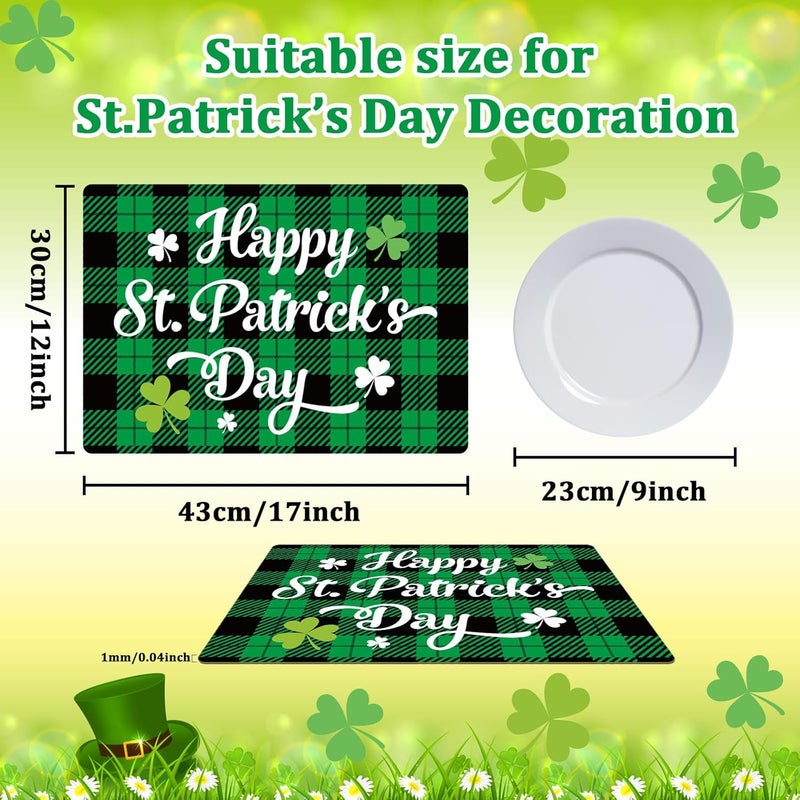OBUSATT St. Patrick’s Day Placemats Set of 6 Buffalo Plaid Plastic Table Mats Lucky Shamrock Place Mats Blessed Holiday Table Decoration for Indoor Outdoor Party Kitchen Dining - Image 2