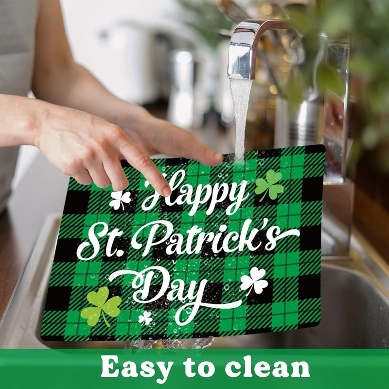 OBUSATT St. Patrick’s Day Placemats Set of 6 Buffalo Plaid Plastic Table Mats Lucky Shamrock Place Mats Blessed Holiday Table Decoration for Indoor Outdoor Party Kitchen Dining - Image 4