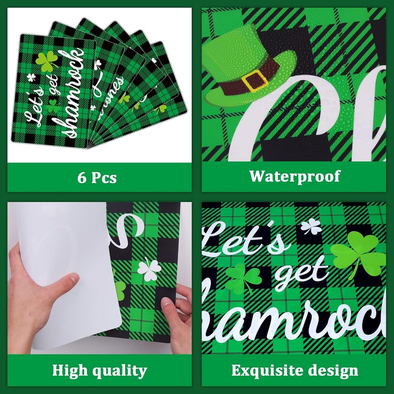 OBUSATT St. Patrick’s Day Placemats Set of 6 Buffalo Plaid Plastic Table Mats Lucky Shamrock Place Mats Blessed Holiday Table Decoration for Indoor Outdoor Party Kitchen Dining - Image 3