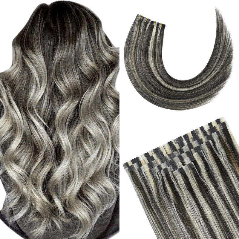 Aison Tape in Hair Extensions Dark Brown Mixed Bleach Blonde Highlight Hair Extensions Silky Straight for Fashion Women 20 PcsPackage16Inch 2P613 Mixed Bleach Blonde 30g