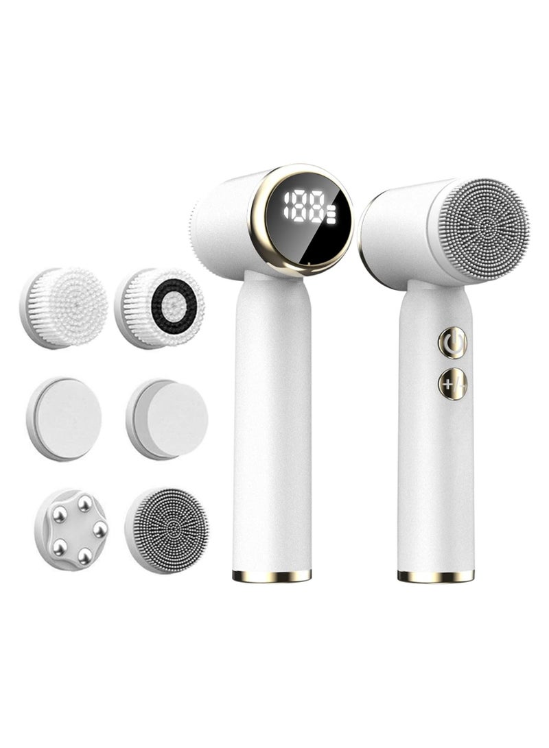general Electric LED Cleansing Brush Set 6 in 1, White Rechargeable Waterproof Portable Cleanser and Exfoliator for Oily Dry Sensitive Skin for Men and Women - Image 1
