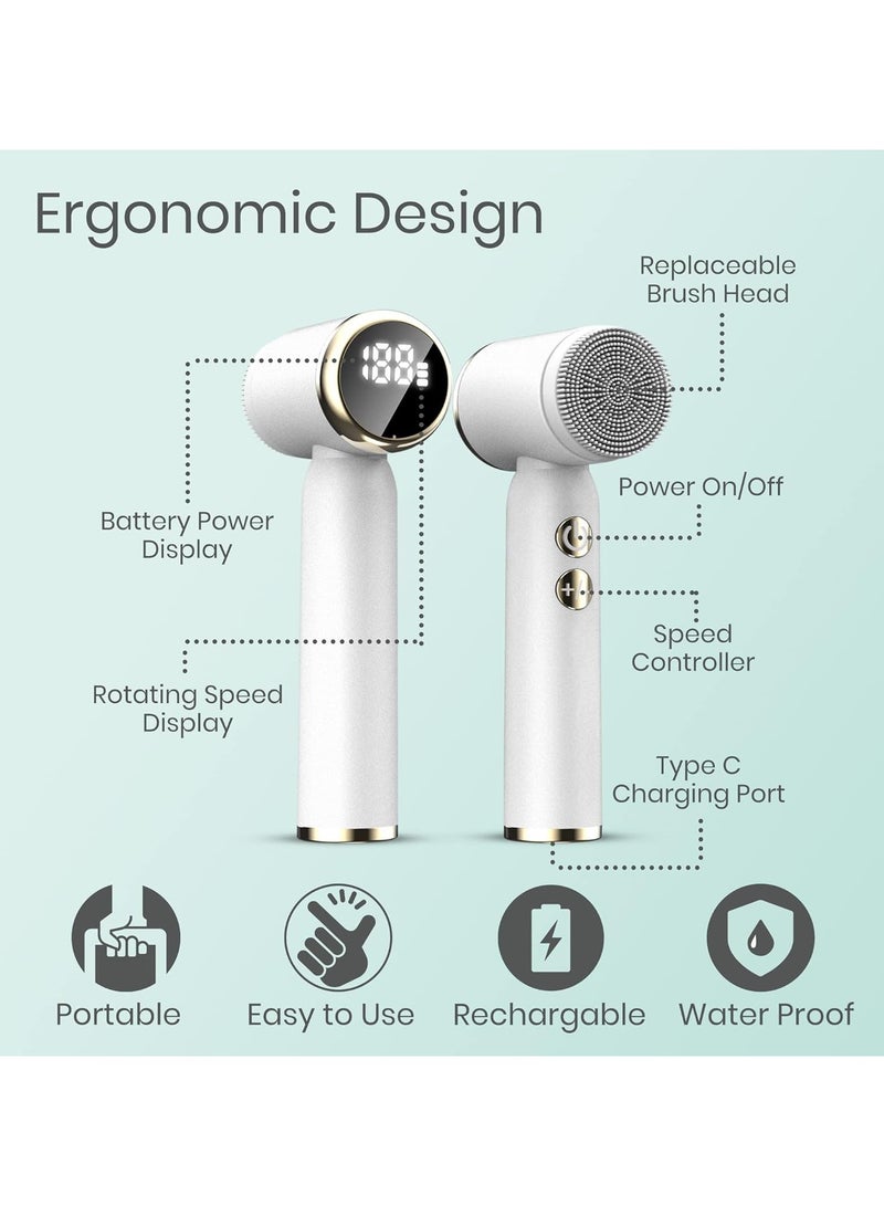 general Electric LED Cleansing Brush Set 6 in 1, White Rechargeable Waterproof Portable Cleanser and Exfoliator for Oily Dry Sensitive Skin for Men and Women - Image 3