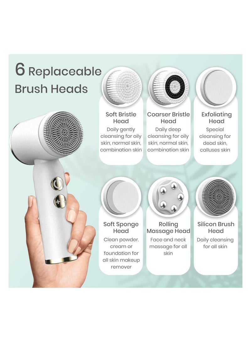 general Electric LED Cleansing Brush Set 6 in 1, White Rechargeable Waterproof Portable Cleanser and Exfoliator for Oily Dry Sensitive Skin for Men and Women - Image 2