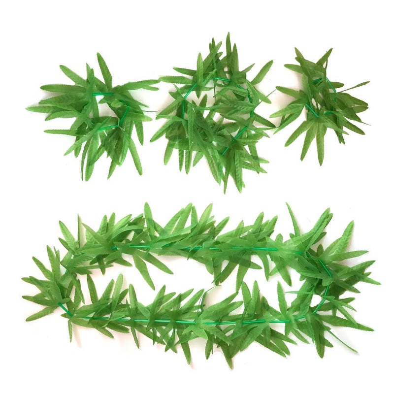 LITTLE FEATHER LITTLE FEATHER Green Artificial Fern Leaf Hawaiian Tropical Leis Headpiece Necklace Bracelet Set 