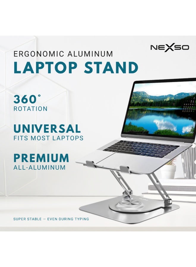 نيكسو حامل الكمبيوتر المحمول Nexso Premium 360° باللون الرمادي | حامل كمبيوتر محمول قابل للتعديل في الارتفاع والزاوية، قابل للطوي – رافع من سبائك الألومنيوم لأجهزة الكمبيوتر المحمولة والأجهزة اللوحية (10-17”), محمول، مستقر وقوي - Image 2