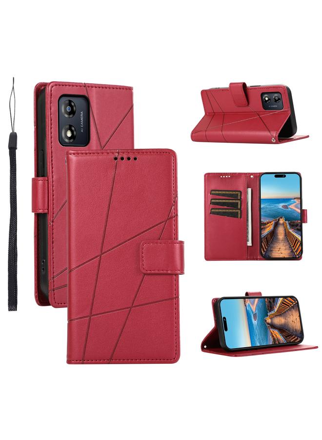 S-TOP Case For Motorola Moto E13 PU Genuine Leather Texture Embossed Line Phone Case - Image 1