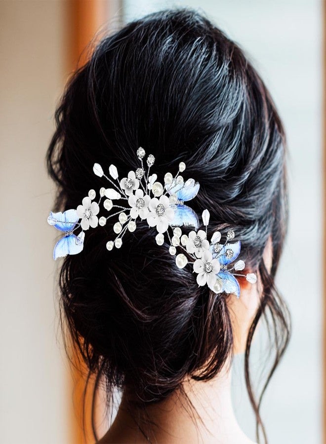 GORAIS Flower Wedding Hair Pins Butterfly Bridal Hair Accessories Crystal Hair Clips for Women and Brides (Pack of 3) - Image 1