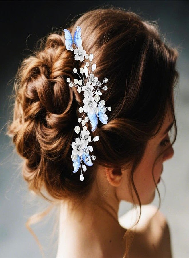 GORAIS Flower Wedding Hair Pins Butterfly Bridal Hair Accessories Crystal Hair Clips for Women and Brides (Pack of 3) - Image 3