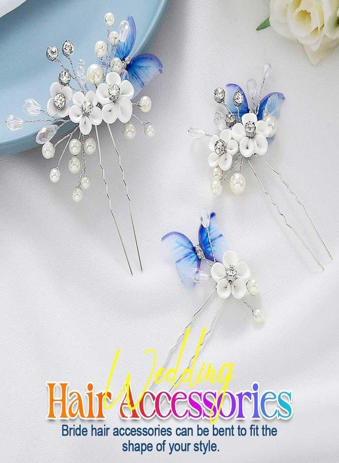 GORAIS Flower Wedding Hair Pins Butterfly Bridal Hair Accessories Crystal Hair Clips for Women and Brides (Pack of 3) - Image 2