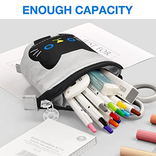 KPX Cat Cute Standing Pencil Case for Kids, Pop Up Pencil Box Makeup Pouch, Stand UP Cartoon Christmas Gift Kids Pen Holder Organizer Cosmetics Bag, Kawaii Stationary (Black Cat) - Image 5