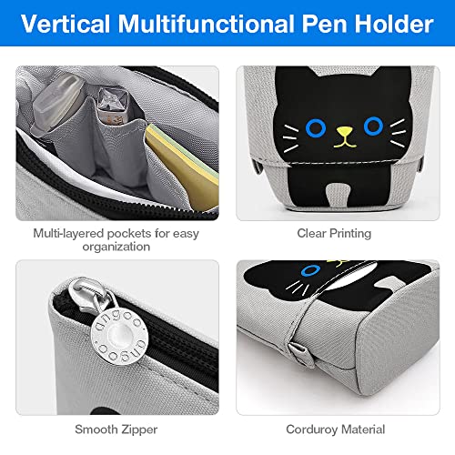 KPX Cat Cute Standing Pencil Case for Kids, Pop Up Pencil Box Makeup Pouch, Stand UP Cartoon Christmas Gift Kids Pen Holder Organizer Cosmetics Bag, Kawaii Stationary (Black Cat) - Image 3