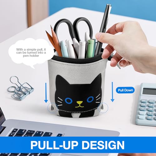 KPX Cat Cute Standing Pencil Case for Kids, Pop Up Pencil Box Makeup Pouch, Stand UP Cartoon Christmas Gift Kids Pen Holder Organizer Cosmetics Bag, Kawaii Stationary (Black Cat) - Image 4