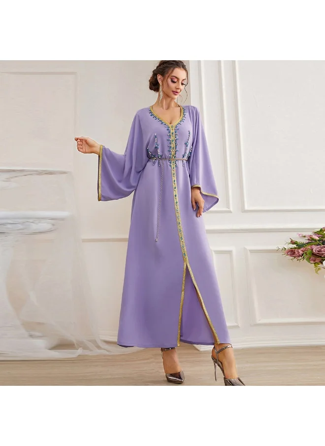 Madam Uniq Light Purple Hand-Embroidered Beaded Long Sleeve Dress