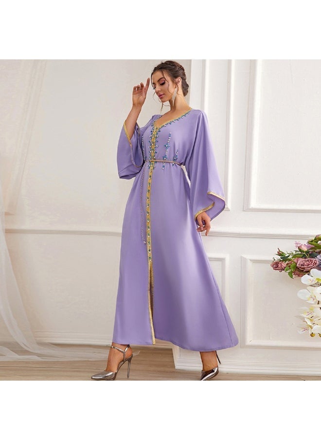 Madam Uniq Light Purple Hand-Embroidered Beaded Long Sleeve Dress - Image 5