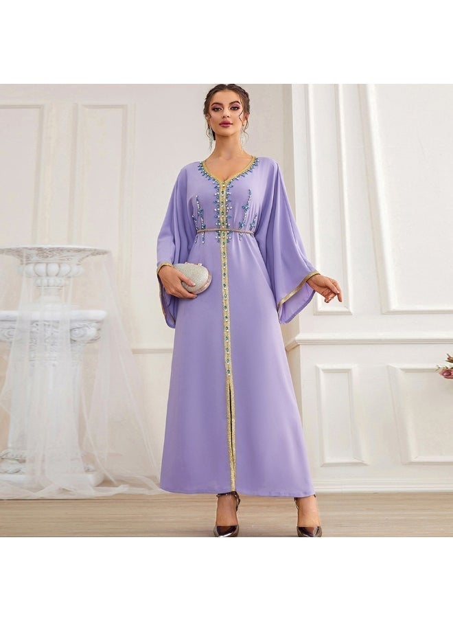Madam Uniq Light Purple Hand-Embroidered Beaded Long Sleeve Dress - Image 3