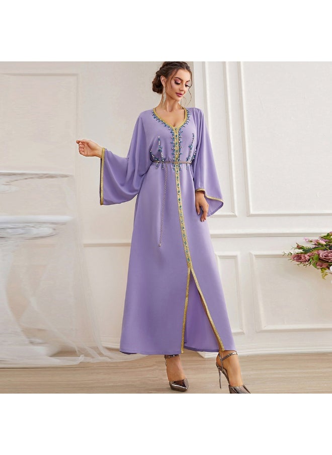 Madam Uniq Light Purple Hand-Embroidered Beaded Long Sleeve Dress - Image 4