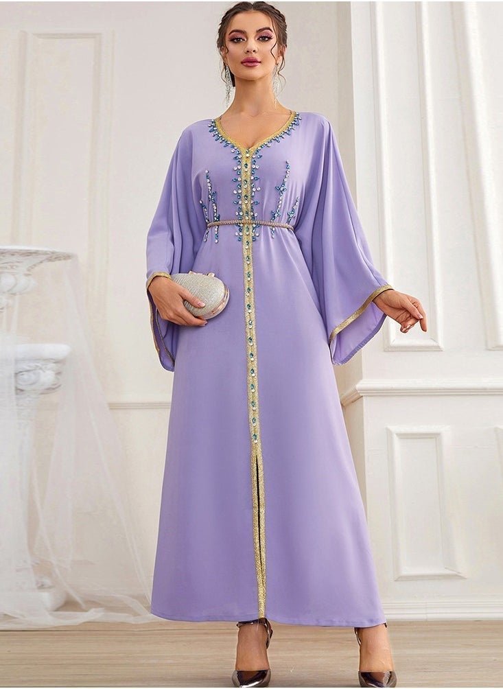 Madam Uniq Light Purple Hand-Embroidered Beaded Long Sleeve Dress - Image 1