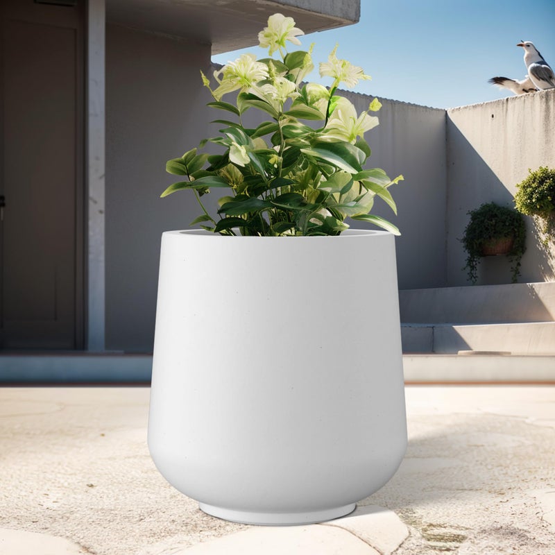 Kante 15.3" Dia Round Concrete Planter, Outdoor Indoor Large Plant Pots Containers with Drainage Hole and Rubber Plug for Home Garden Patio, Snow White - Image 4